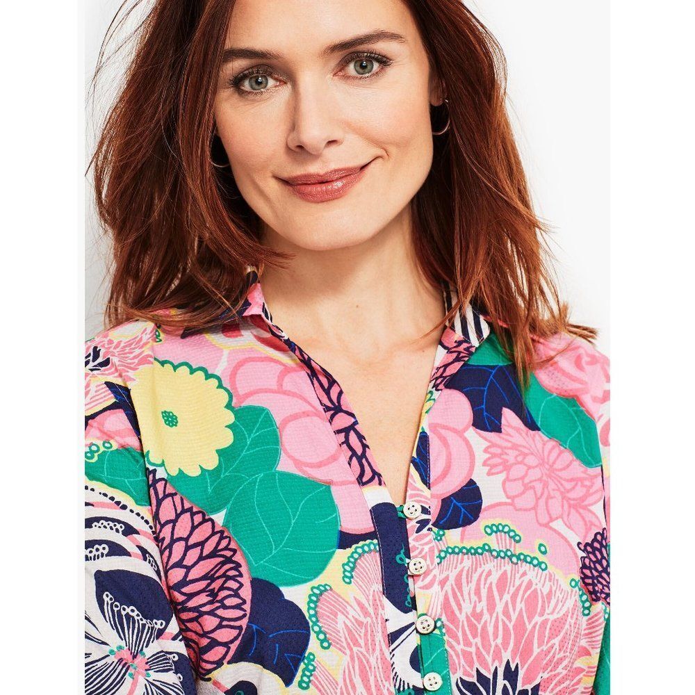 Talbots Floral Cotton Popover Long Sleeve Top Tunic Size Medium - Picture 2 of 14